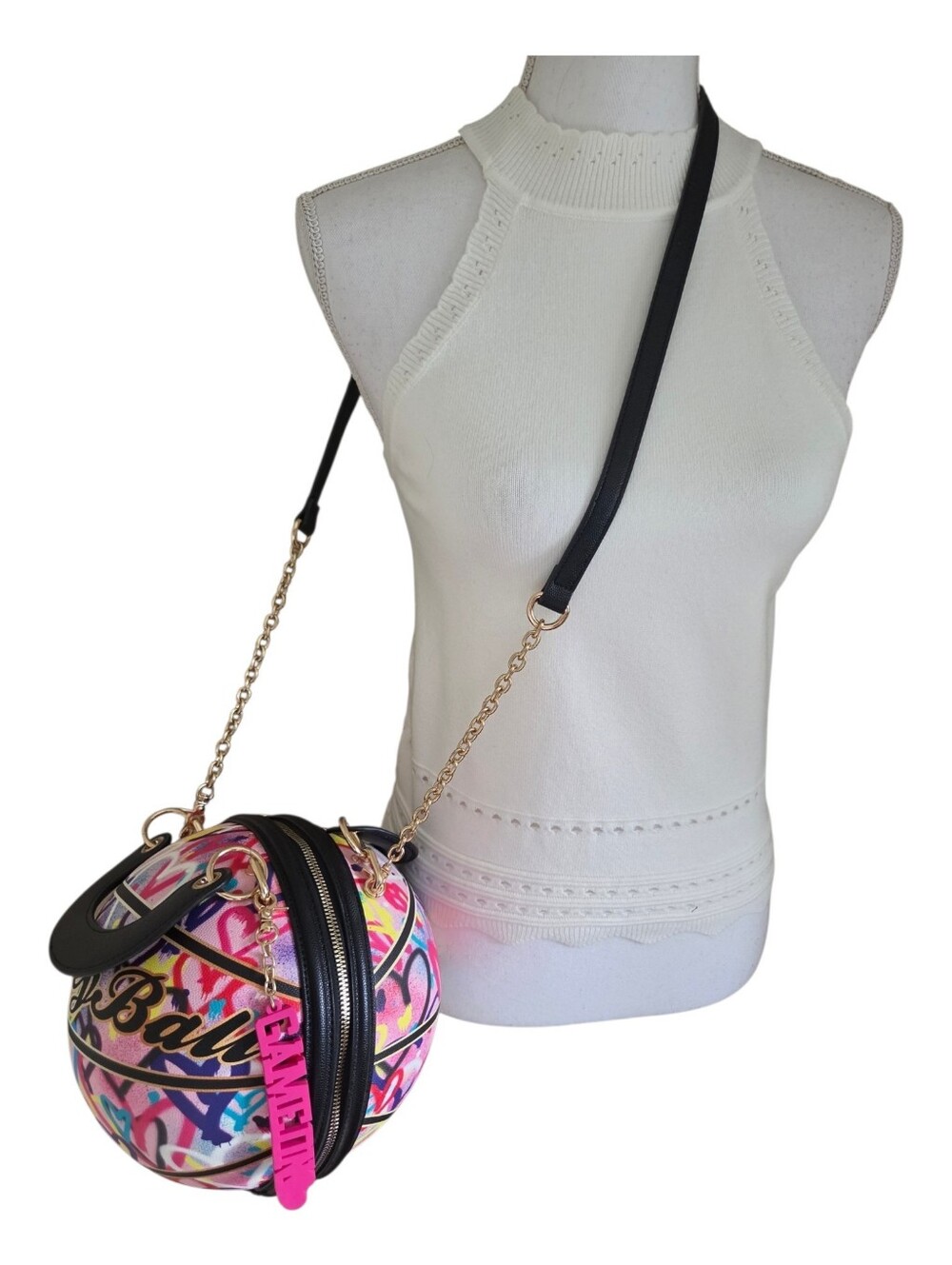 betsey johnson kitsch betsey-ball top handle crossbody basketball purse - Picture 3 of 9